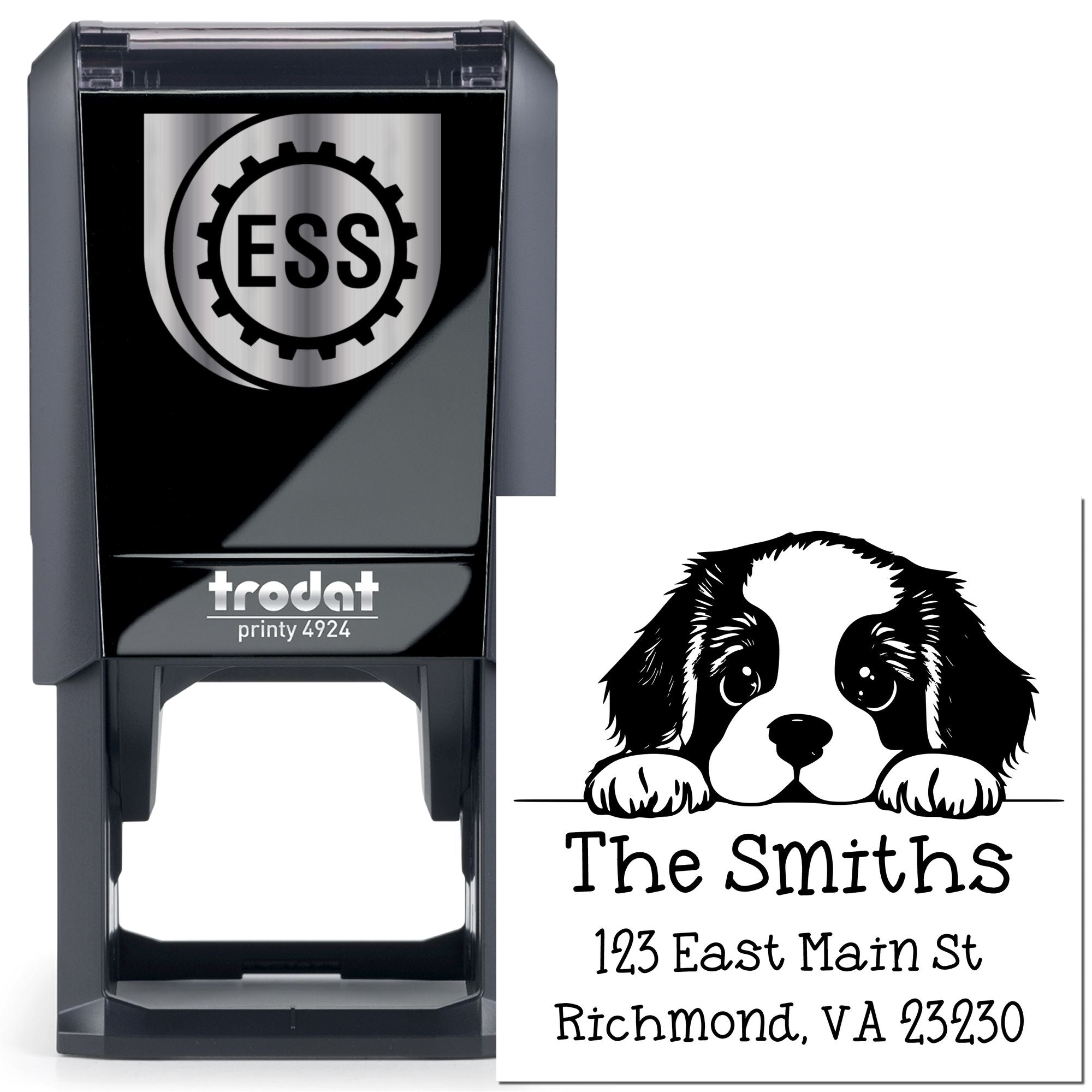 Self-Inking St Bernard Peeking Puppy Customized Easy-To-Use Address Stamp - Engineer Seal Stamps