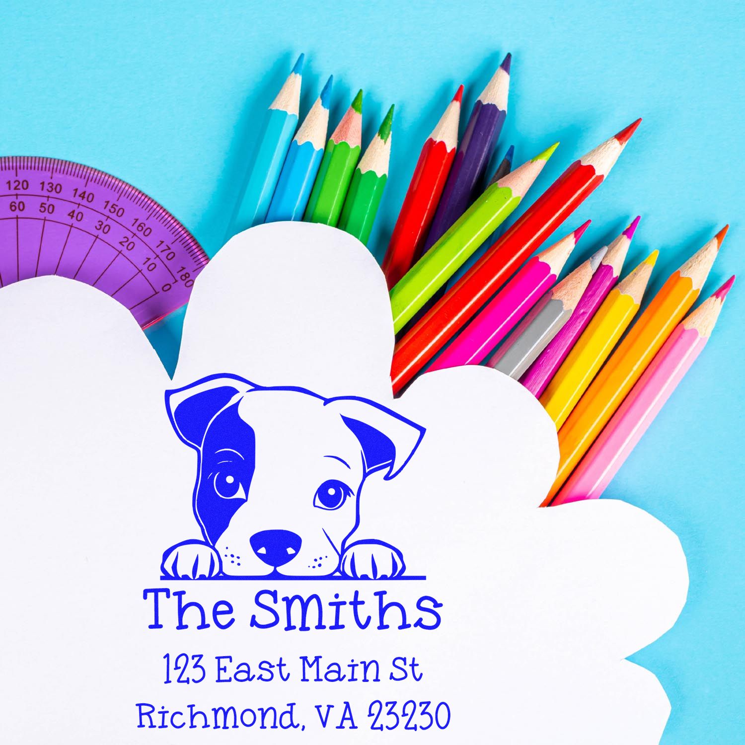 Self-Inking Staffordshire Bull Terrier Peeking Puppy Customized High-Quality Address Stamp - Engineer Seal Stamps