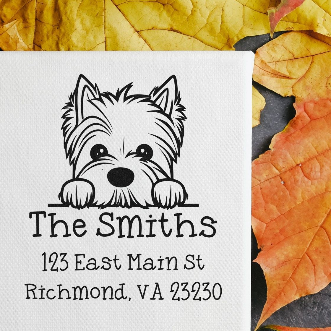 Wood Handle West Highland White Terrier Puppy Personalized Mailing Address Stamp - Engineer Seal Stamps