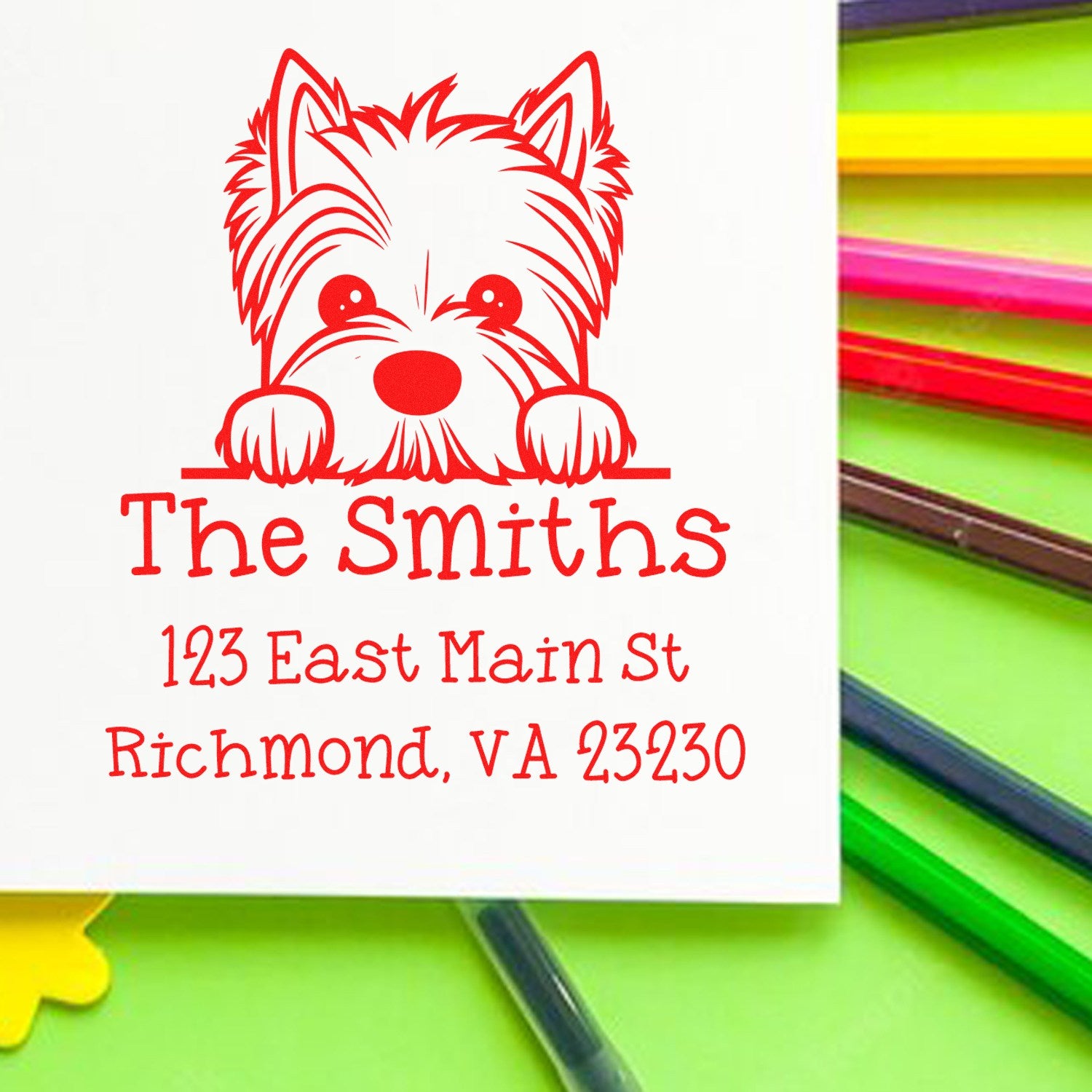 Self-Inking West Highland White Terrier Peeking Puppy Customized Home Address Stamp - Engineer Seal Stamps