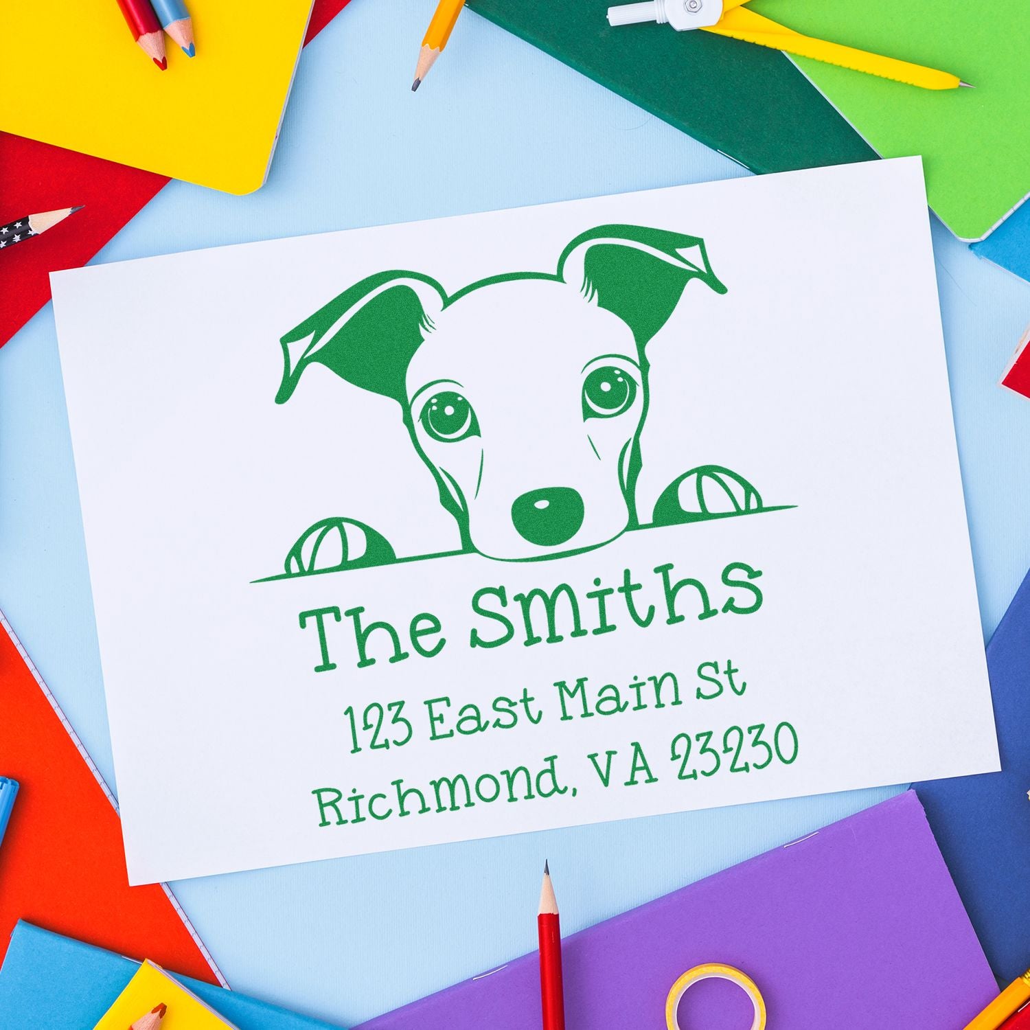 Wood Handle Whippet Puppy Personalized New Address Stamp - Engineer Seal Stamps