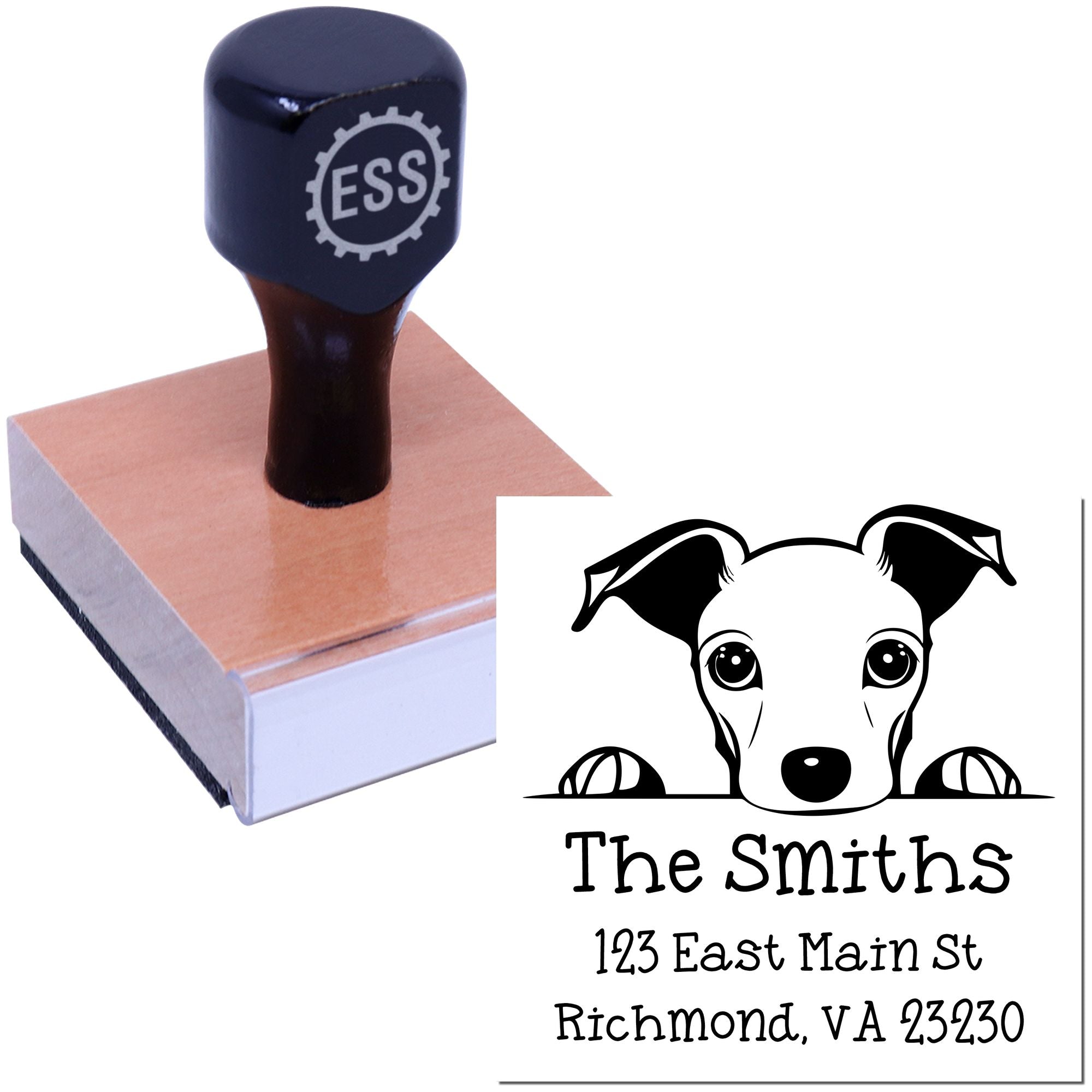 Wood Handle Whippet Puppy Personalized New Address Stamp - Engineer Seal Stamps