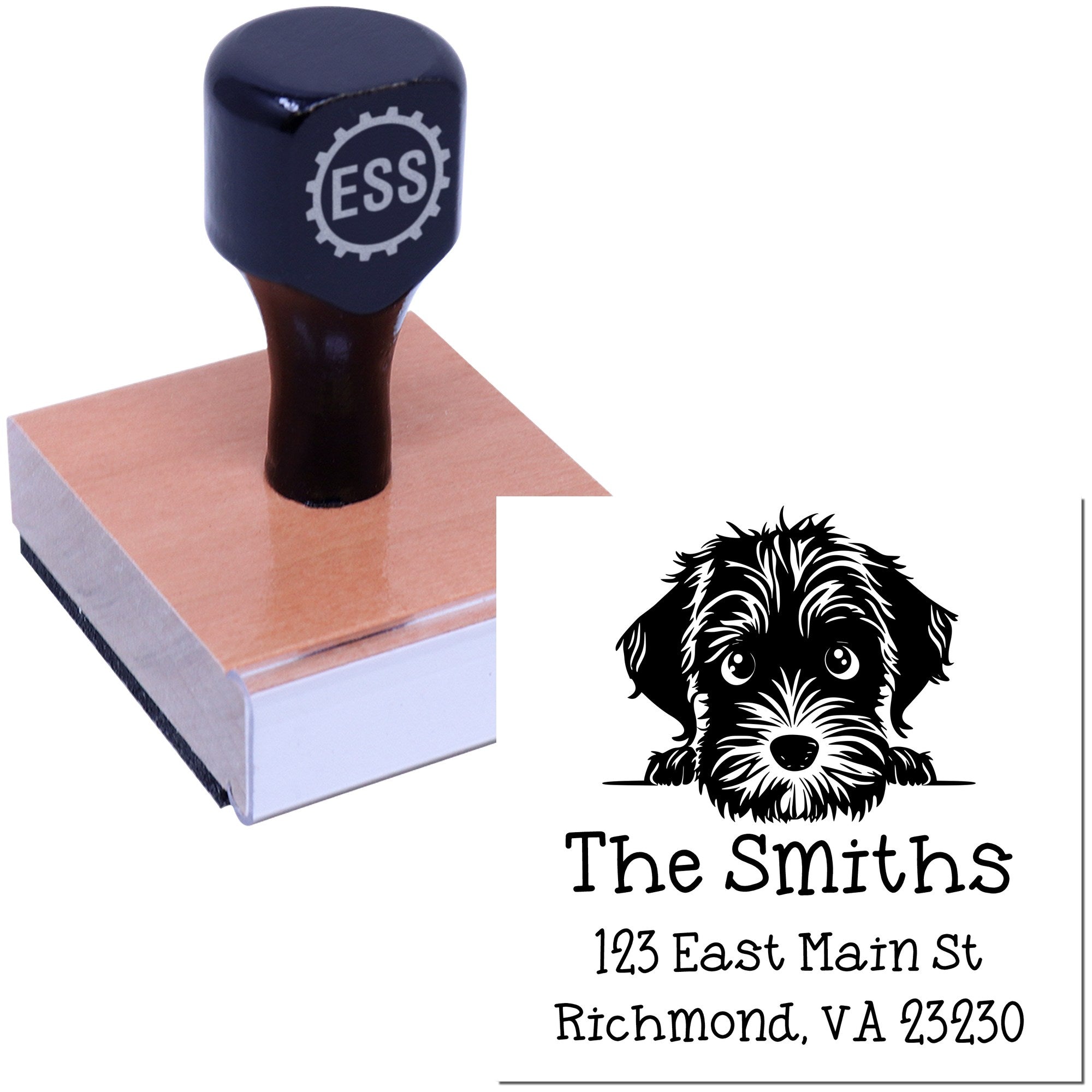 Wood Handle Wirehaired Pointing Griffon Puppy Personalized Mailing Label Stamp - Engineer Seal Stamps