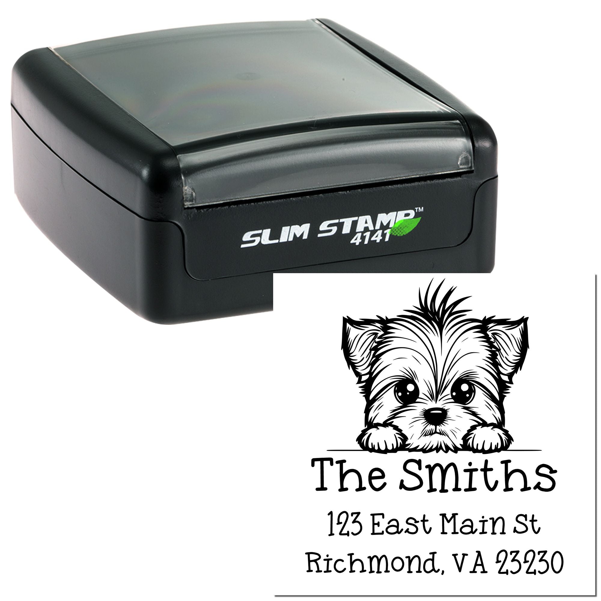 Slim Yorkshire Terrier Mailing Address Stamp - Engineer Seal Stamps