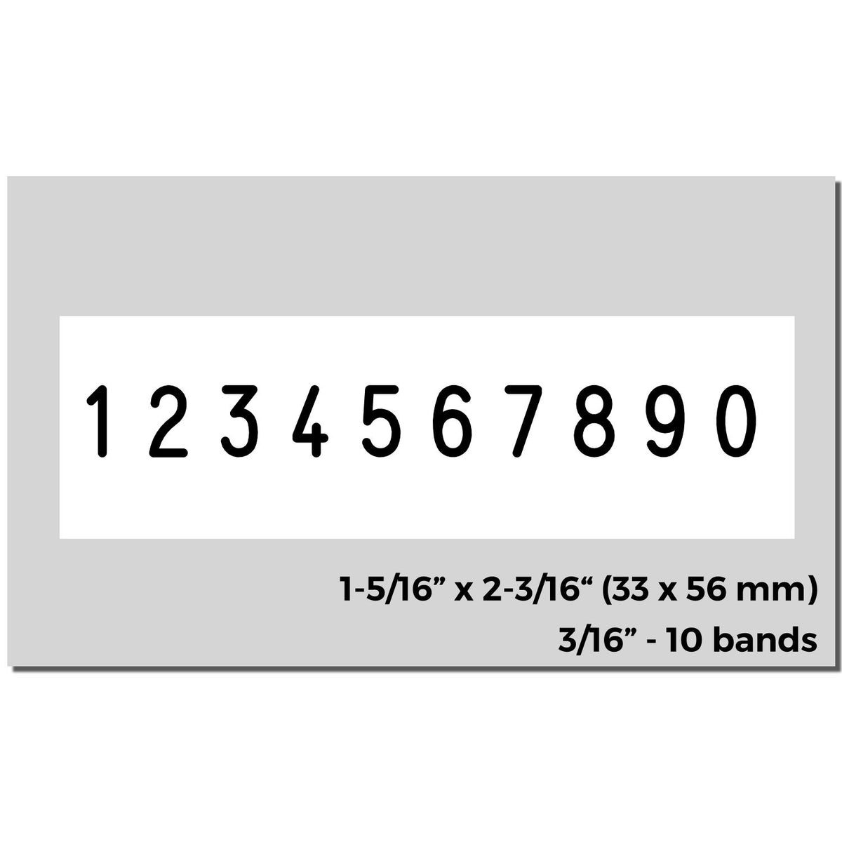 Black 10-band numbering stamp insert on white with gray backing, showing digits 10 and size details.