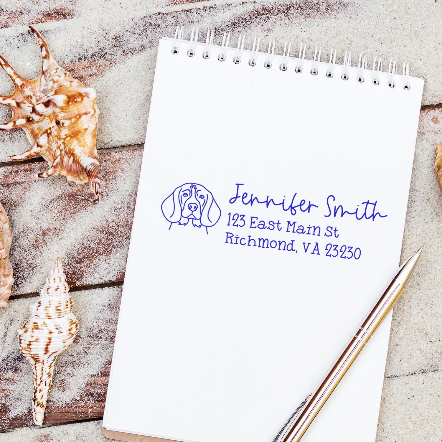 Wood Handle Beagle Dog Address Stamp Custom - Engineer Seal Stamps