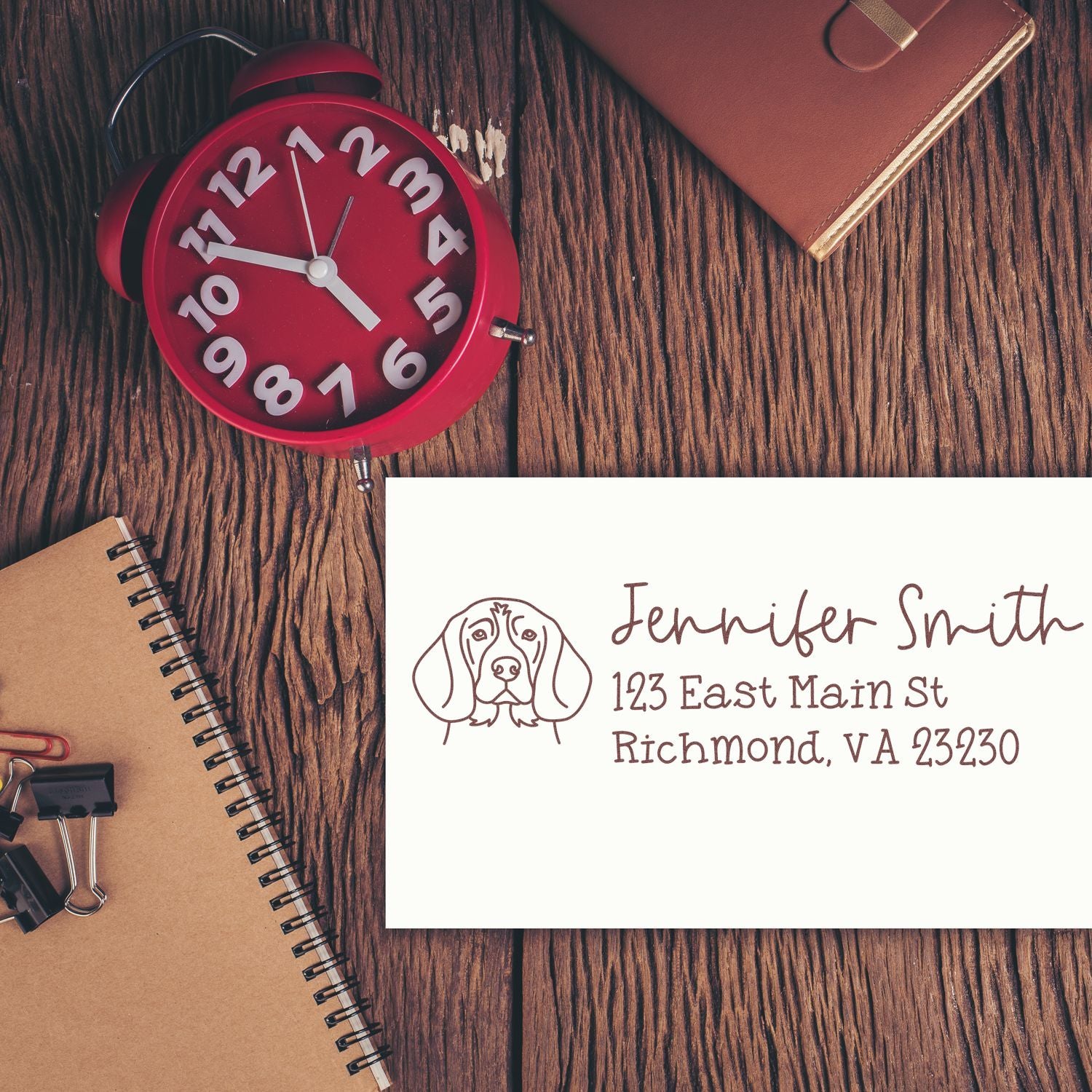 Wood Handle Beagle Dog Address Stamp Custom - Engineer Seal Stamps
