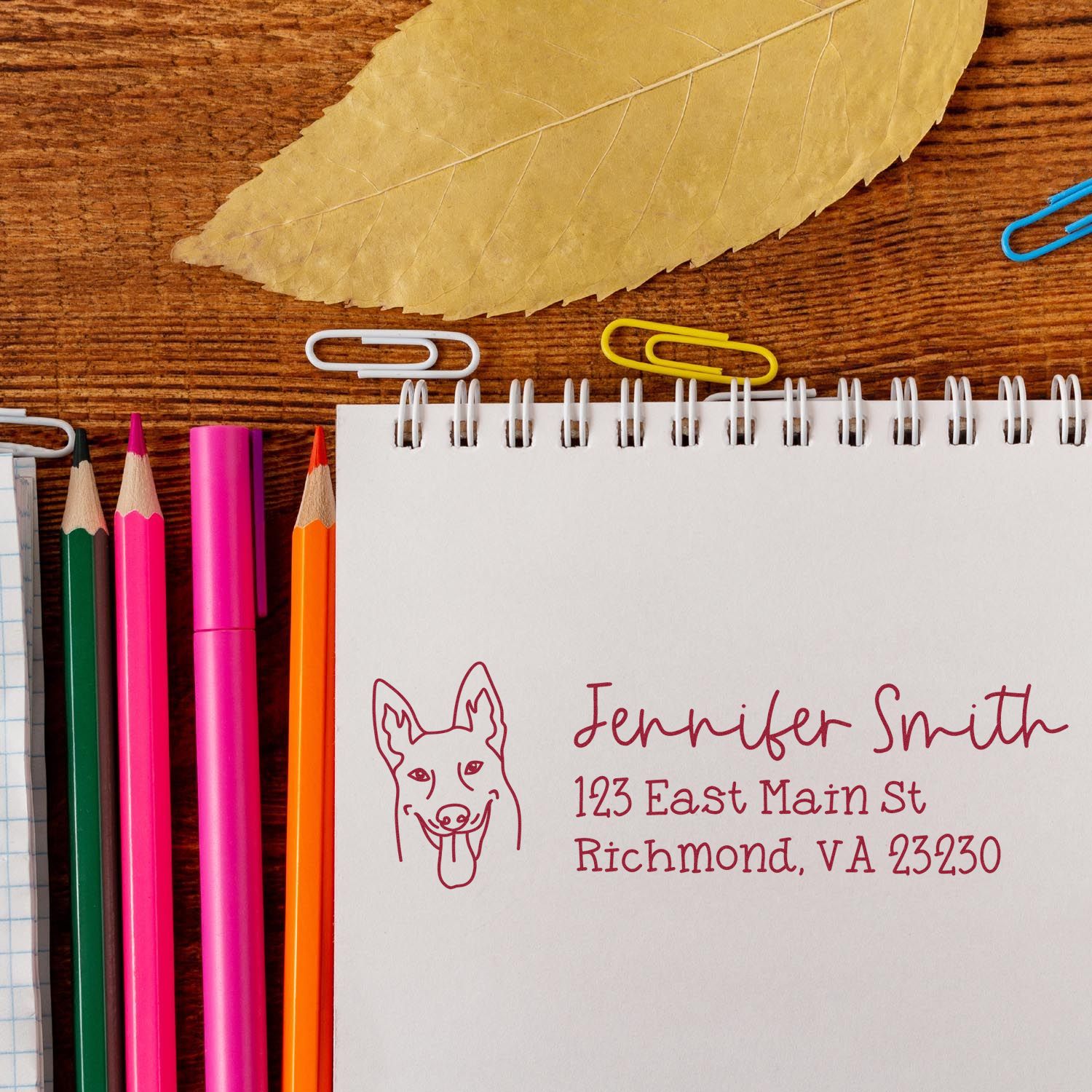 Slim Customized Address Stamp Belgian Malinois Dog Outline - Engineer Seal Stamps