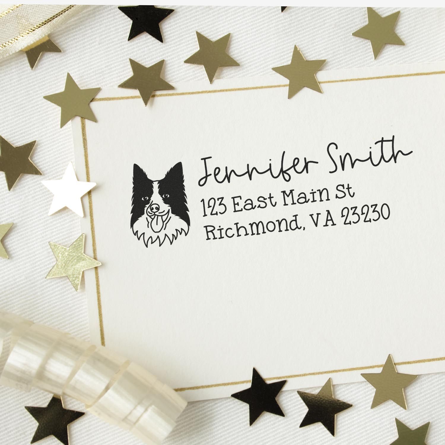 Wood Handle Border Collie Dog Address Stamp Custom - Engineer Seal Stamps
