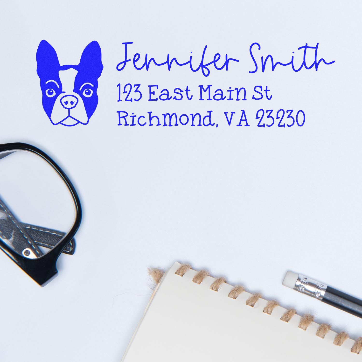 Self-Inking Boston Terrier Dog Outline Return Address Stamp Personalized - Engineer Seal Stamps