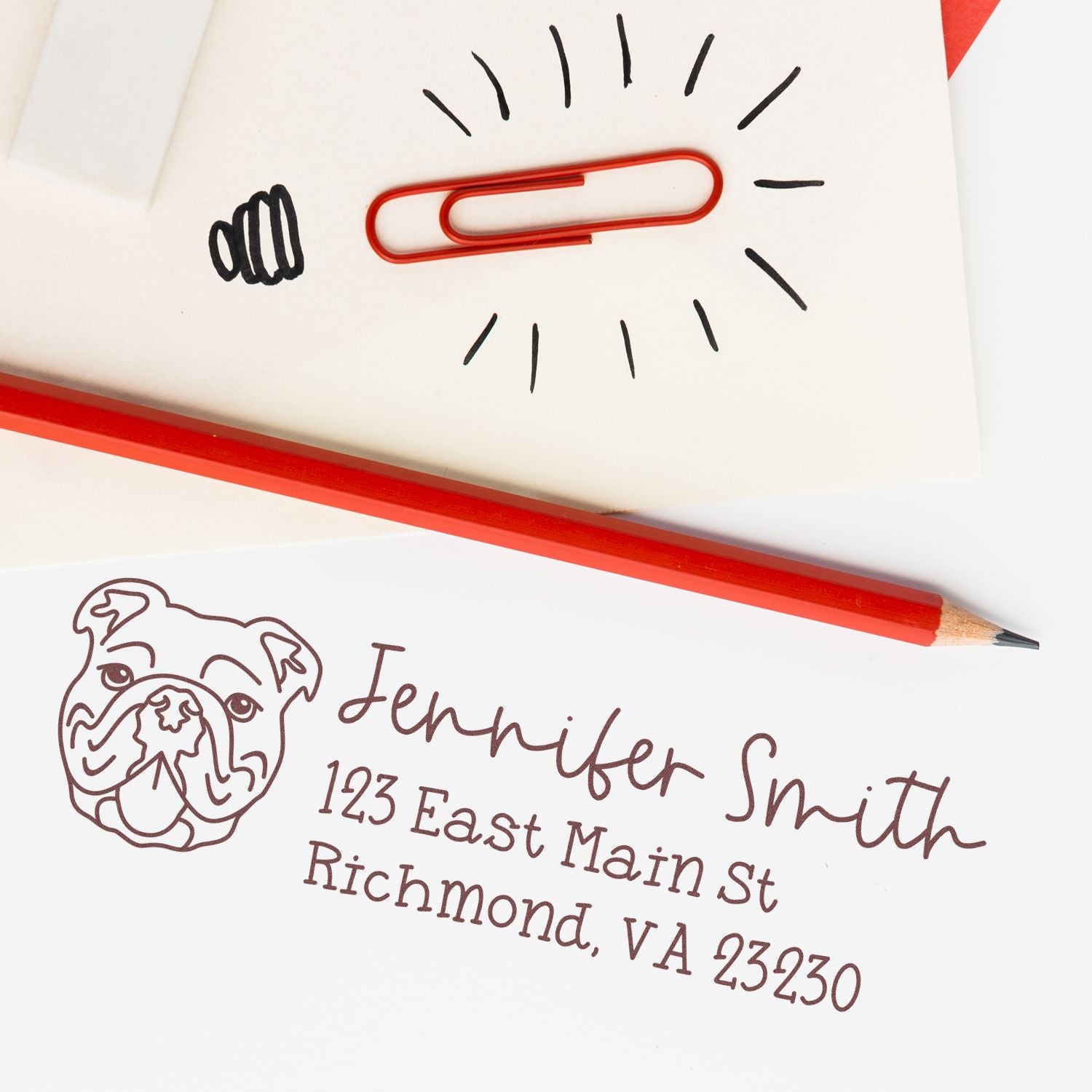 Wood Handle Bulldog Dog Address Stamp Custom - Engineer Seal Stamps