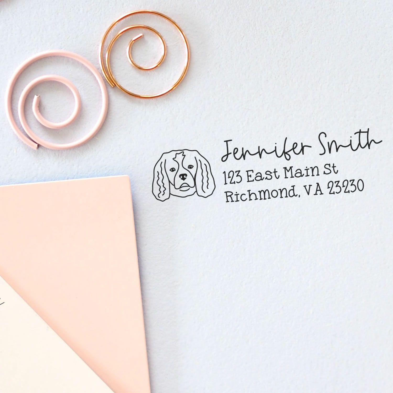 Self-Inking Cavalier King Charles Dog Outline Return Address Stamp Personalized - Engineer Seal Stamps