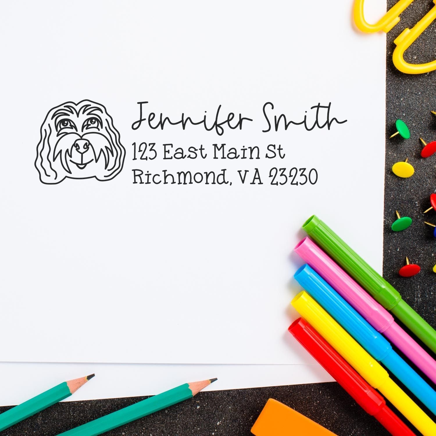 Wood Handle Cockapoo Dog Address Stamp Custom - Engineer Seal Stamps