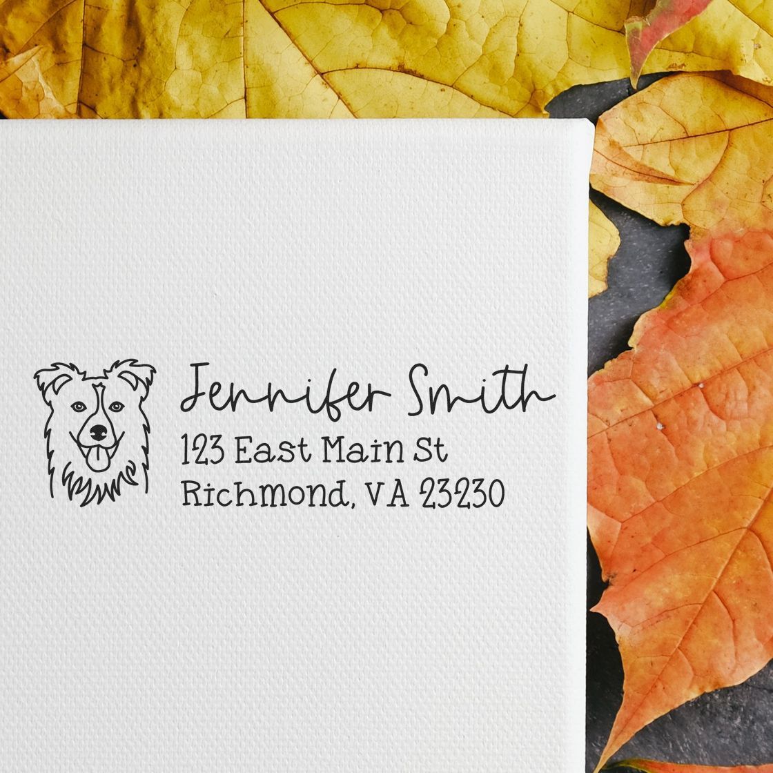 Wood Handle Collie Dog Address Stamp Custom - Engineer Seal Stamps