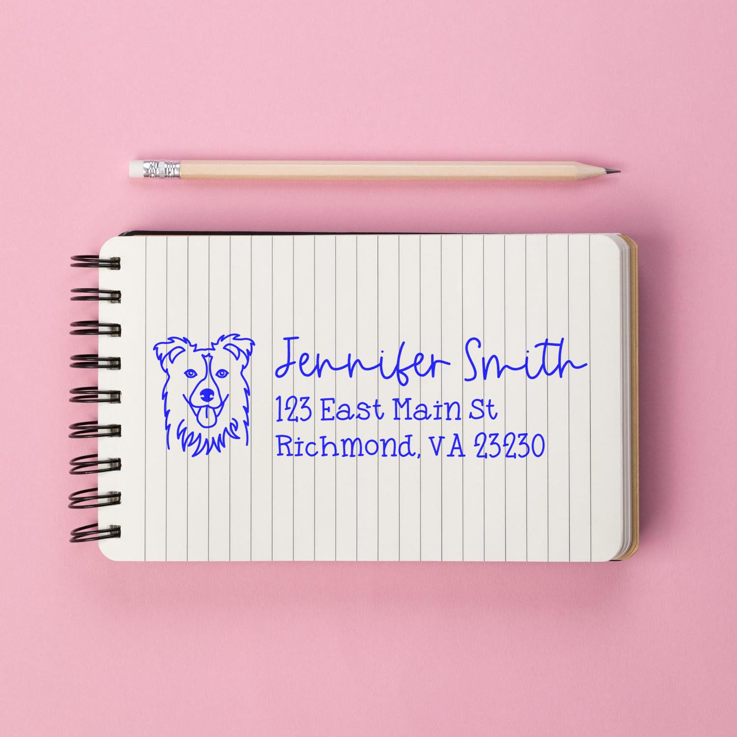 Self-Inking Collie Dog Outline Return Address Stamp Personalized - Engineer Seal Stamps