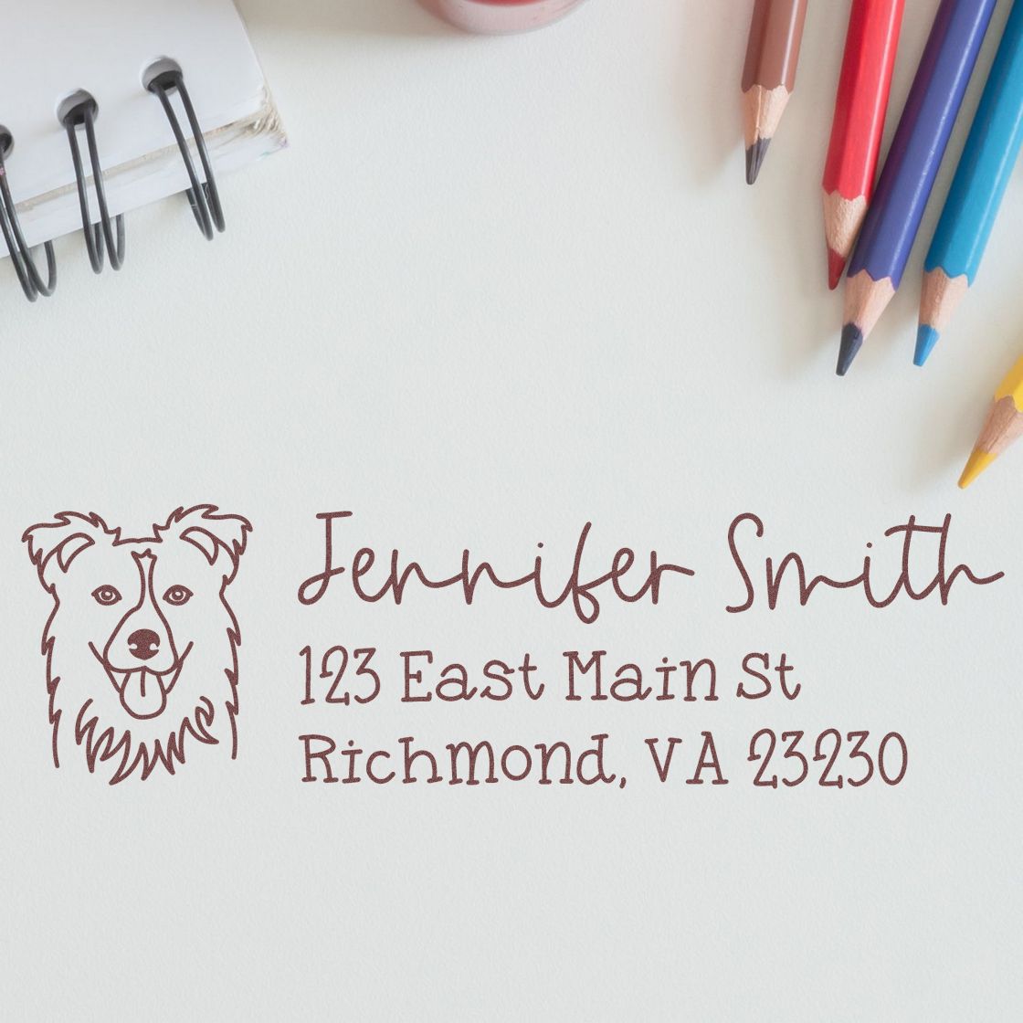 Self-Inking Collie Dog Outline Return Address Stamp Personalized - Engineer Seal Stamps