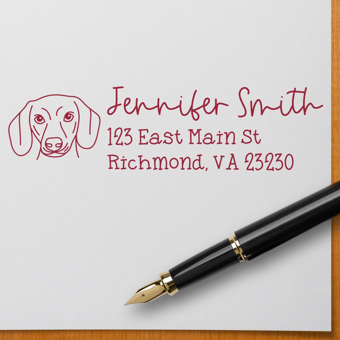 Wood Handle Dachshund Dog Address Stamp Custom - Engineer Seal Stamps