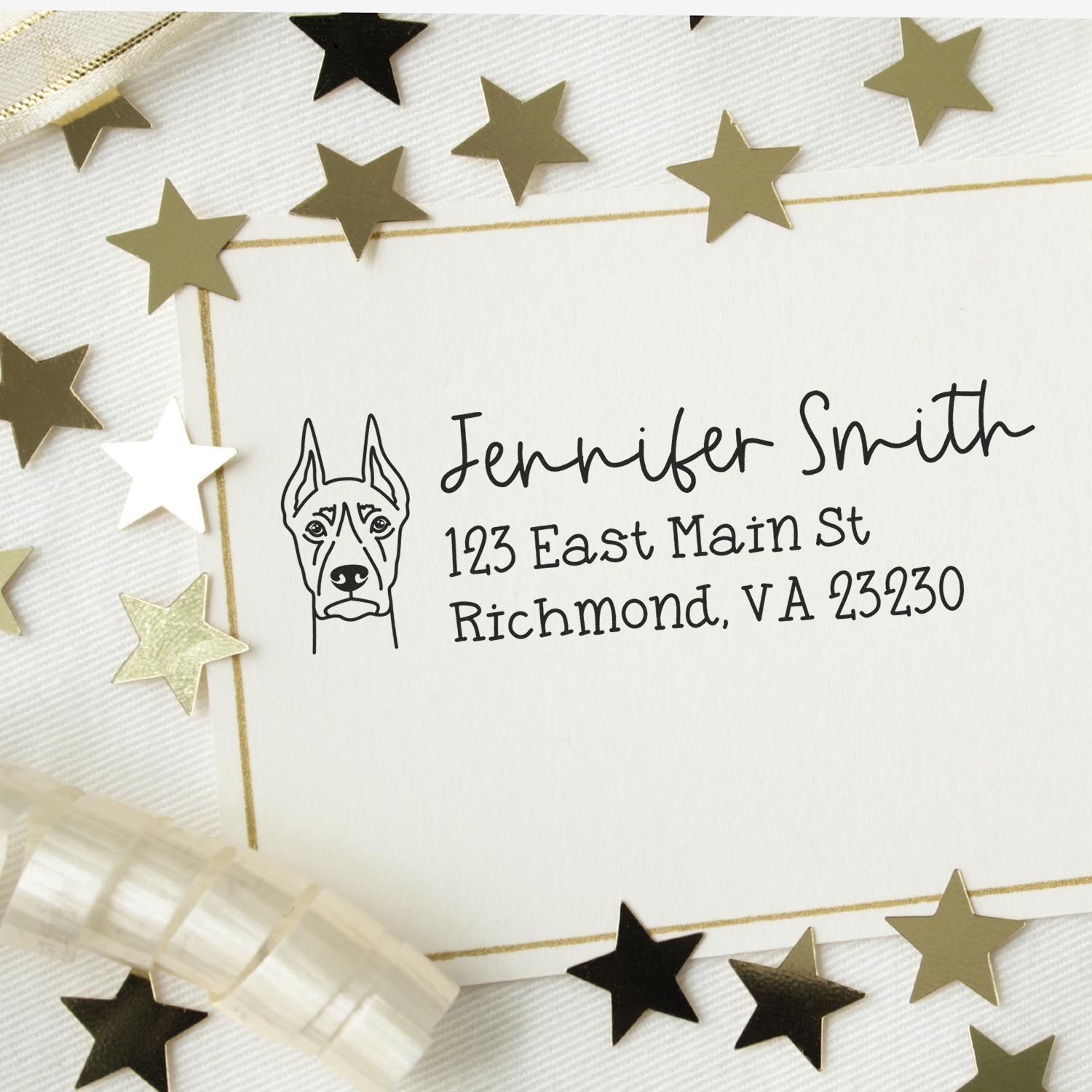 Wood Handle Doberman Dog Address Stamp Custom - Engineer Seal Stamps