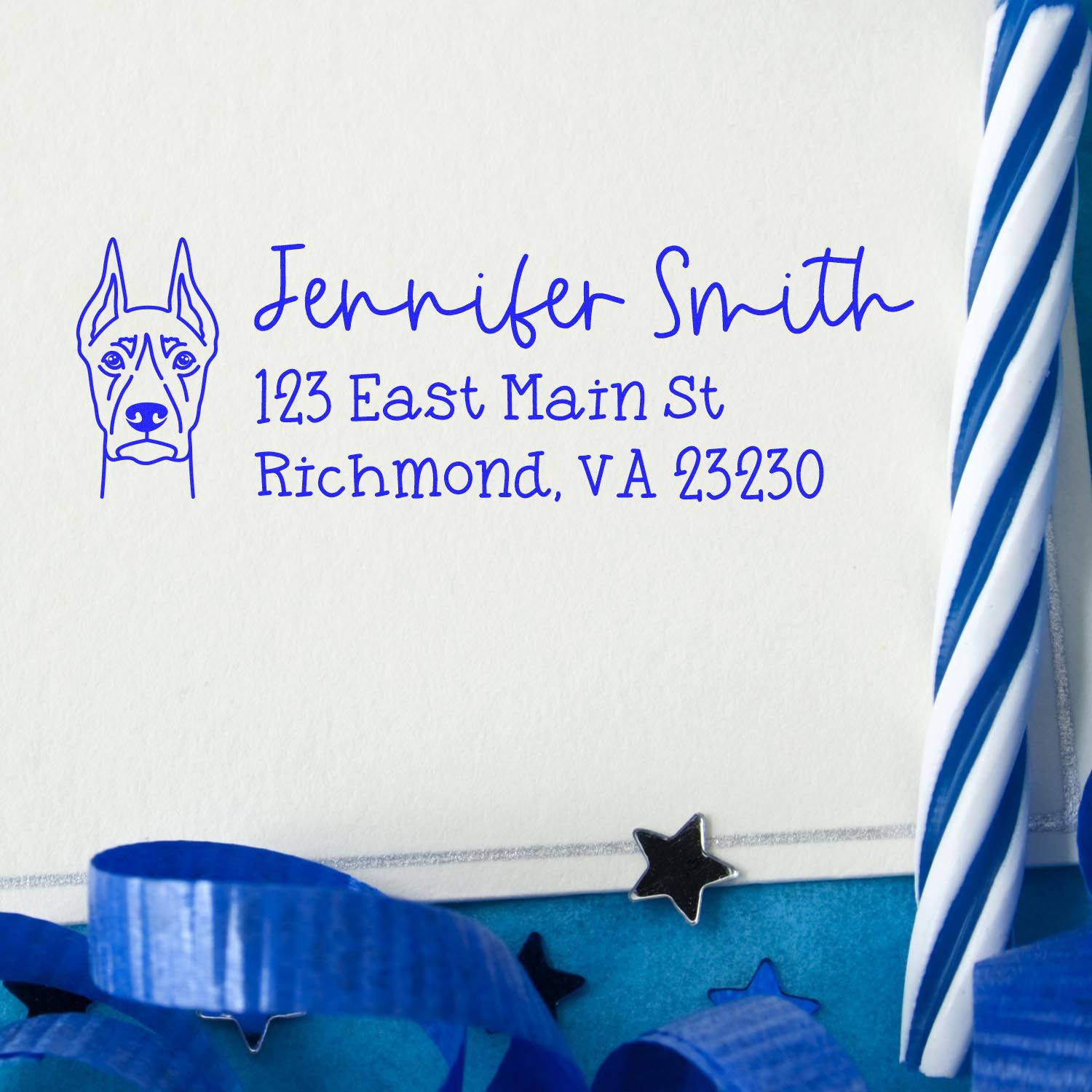 Wood Handle Doberman Dog Address Stamp Custom - Engineer Seal Stamps