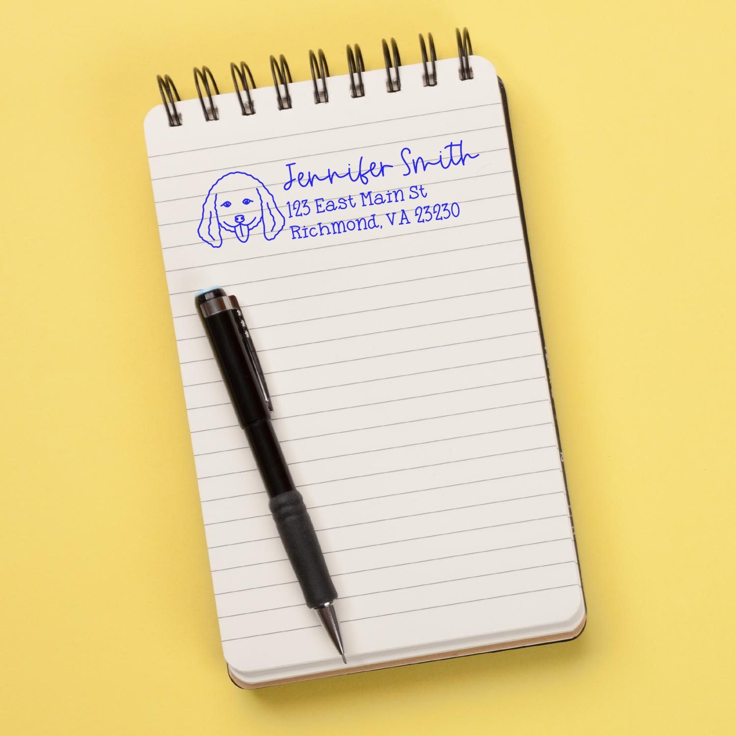 Wood Handle Doodle Dog Address Stamp Custom - Engineer Seal Stamps