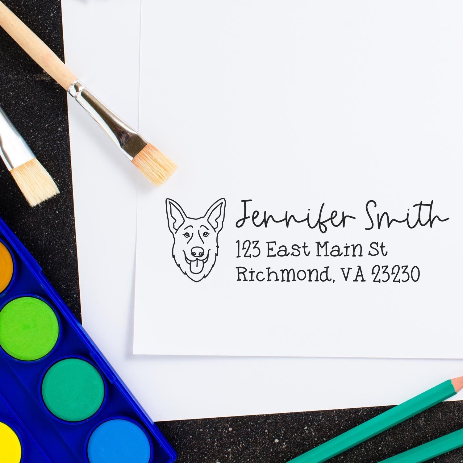 Wood Handle German Shepherd Dog Address Stamp Custom - Engineer Seal Stamps
