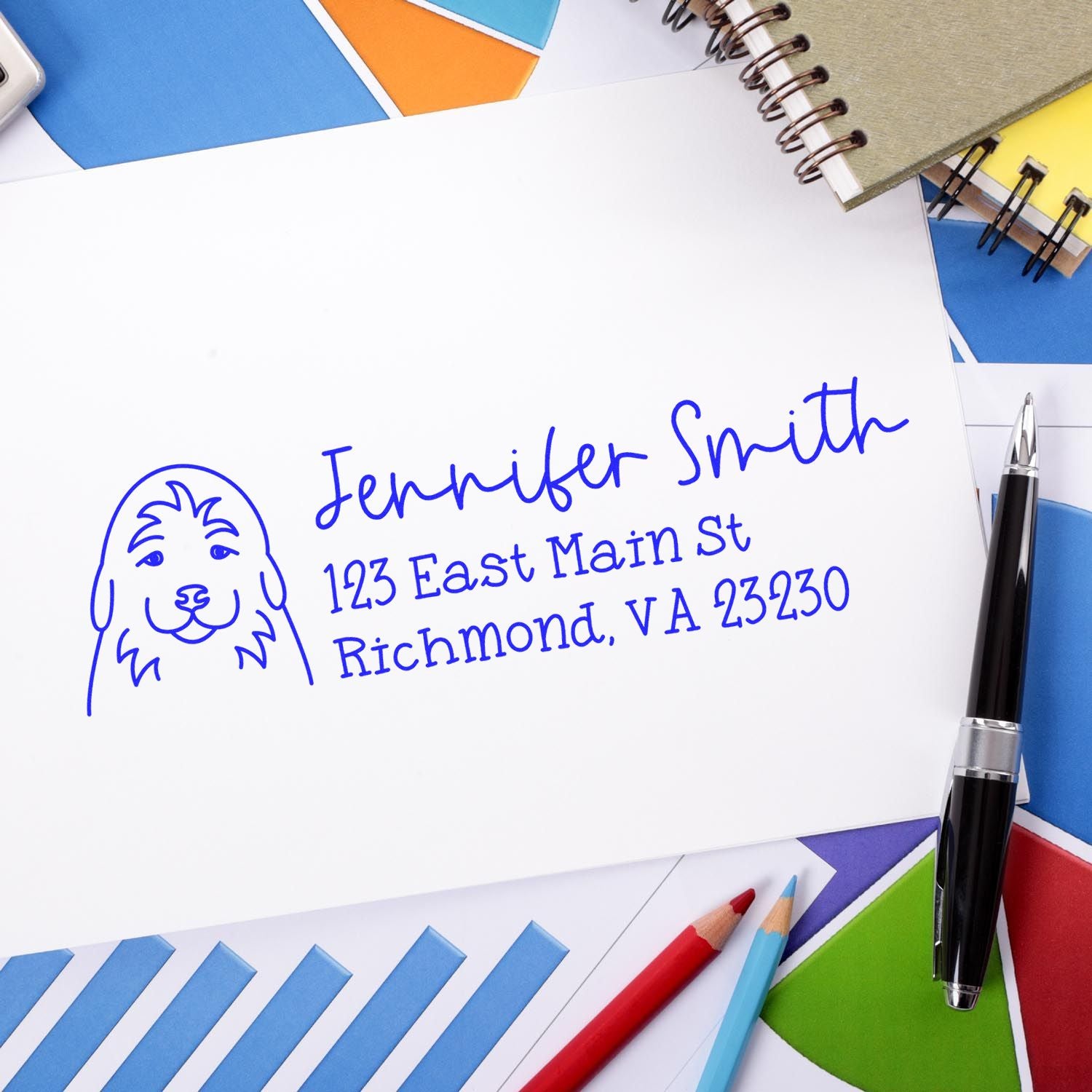 Wood Handle Golden Retriever Puppy Dog Address Stamp Custom - Engineer Seal Stamps