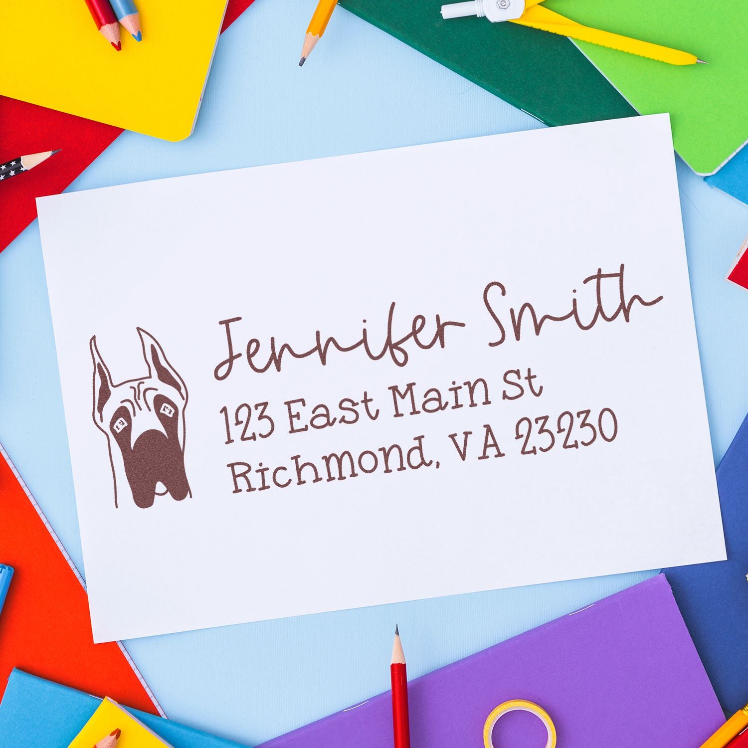 Self-Inking Great Dane Dog Outline Return Address Stamp Personalized - Engineer Seal Stamps