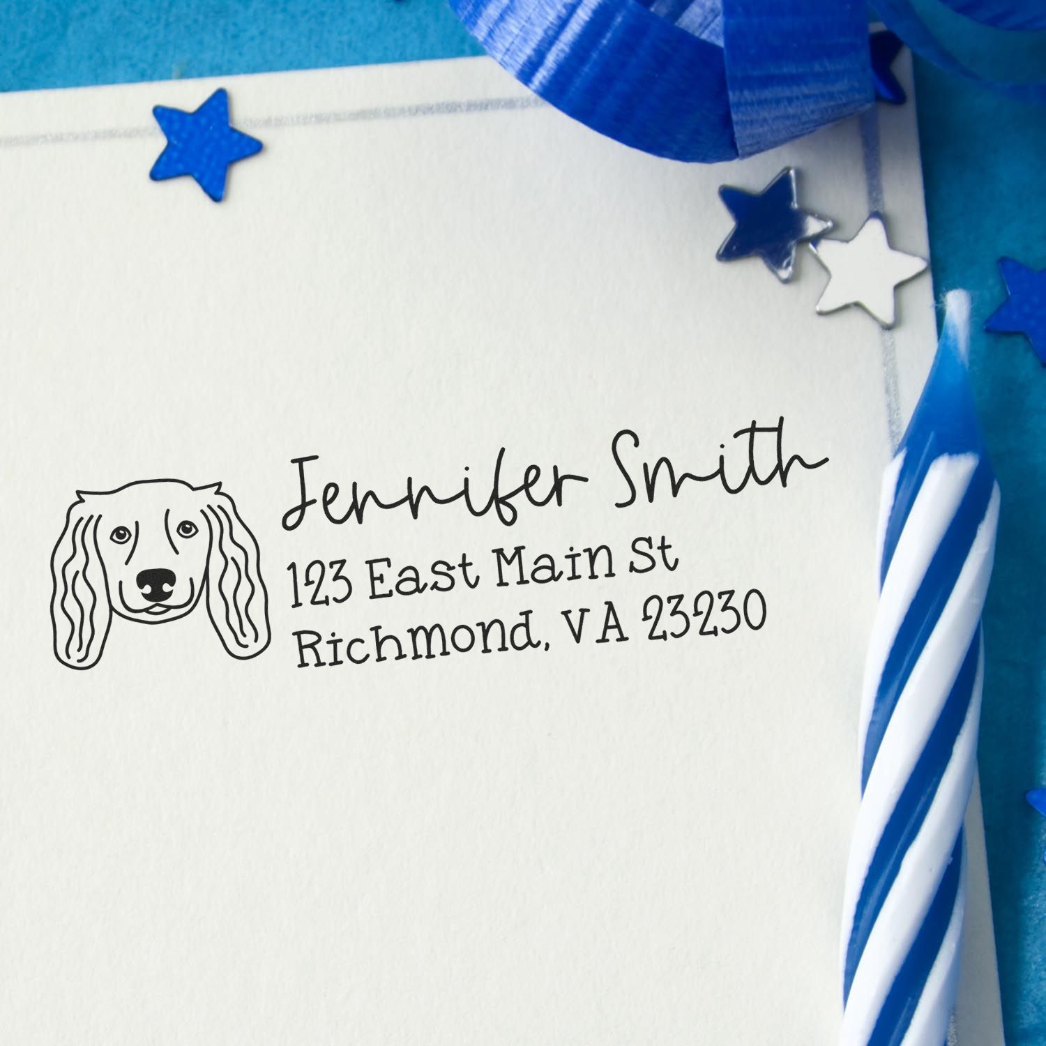 Wood Handle Long Haired Dachshund Dog Address Stamp Custom - Engineer Seal Stamps