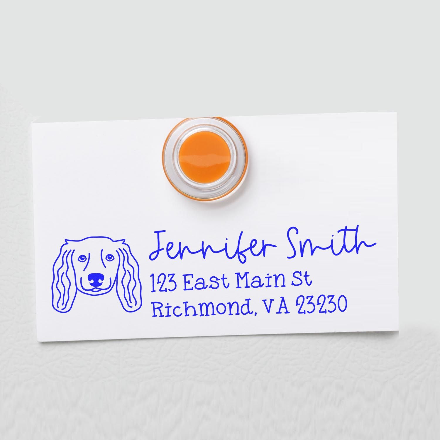 Wood Handle Long Haired Dachshund Dog Address Stamp Custom - Engineer Seal Stamps