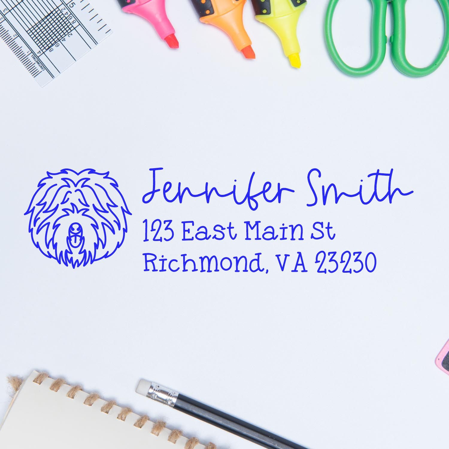 Wood Handle Old English Sheepdog Dog Address Stamp Custom - Engineer Seal Stamps