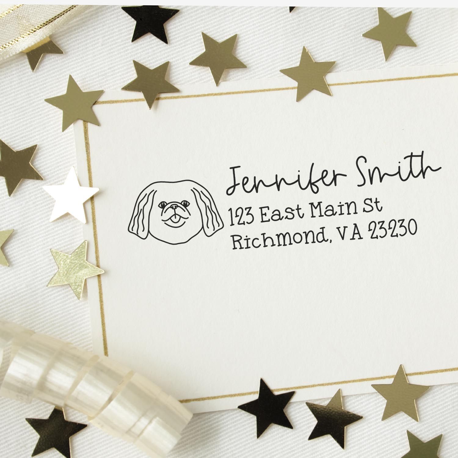 Wood Handle Pekingese Dog Address Stamp Custom - Engineer Seal Stamps