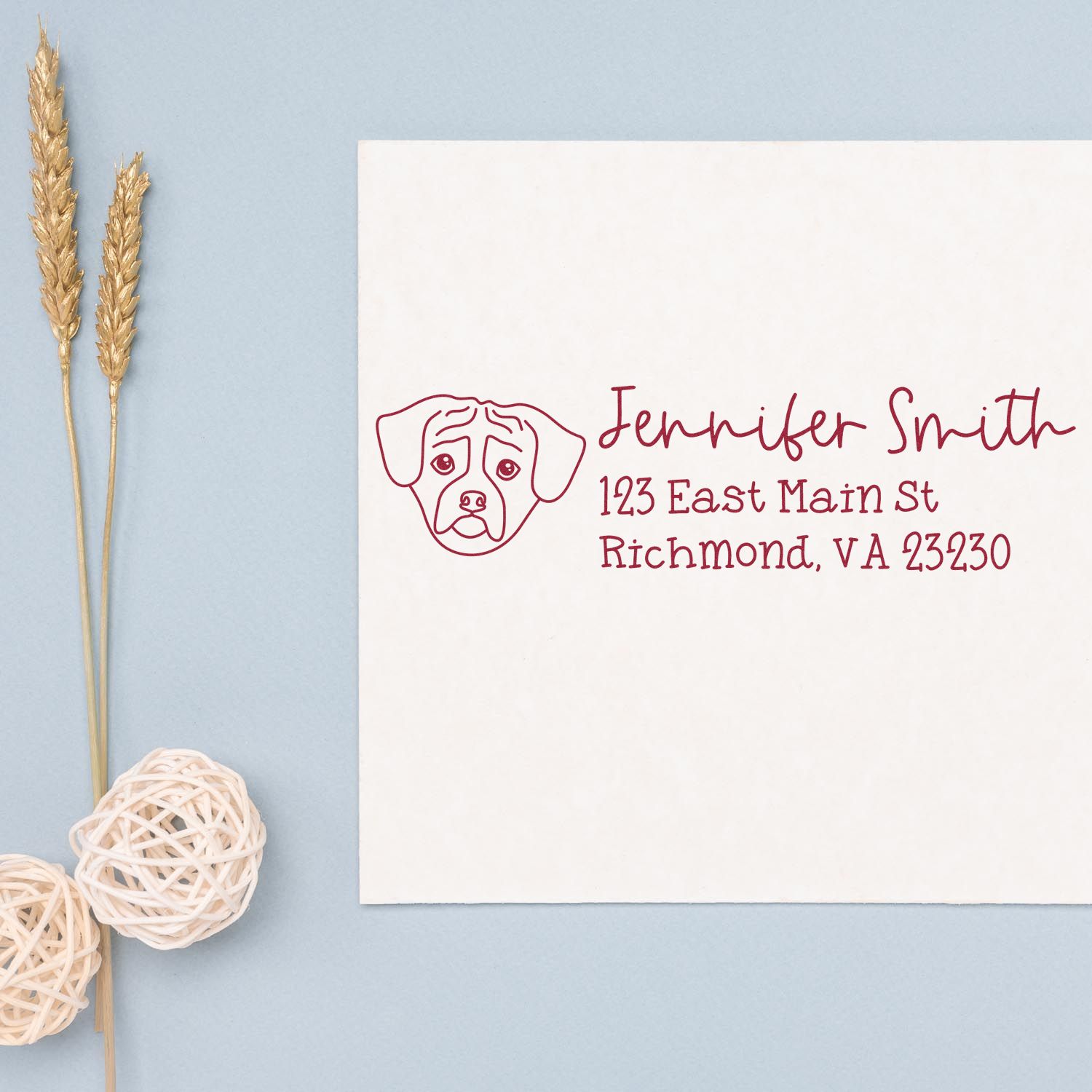 Slim Customized Address Stamp Pug Dog Outline - Engineer Seal Stamps