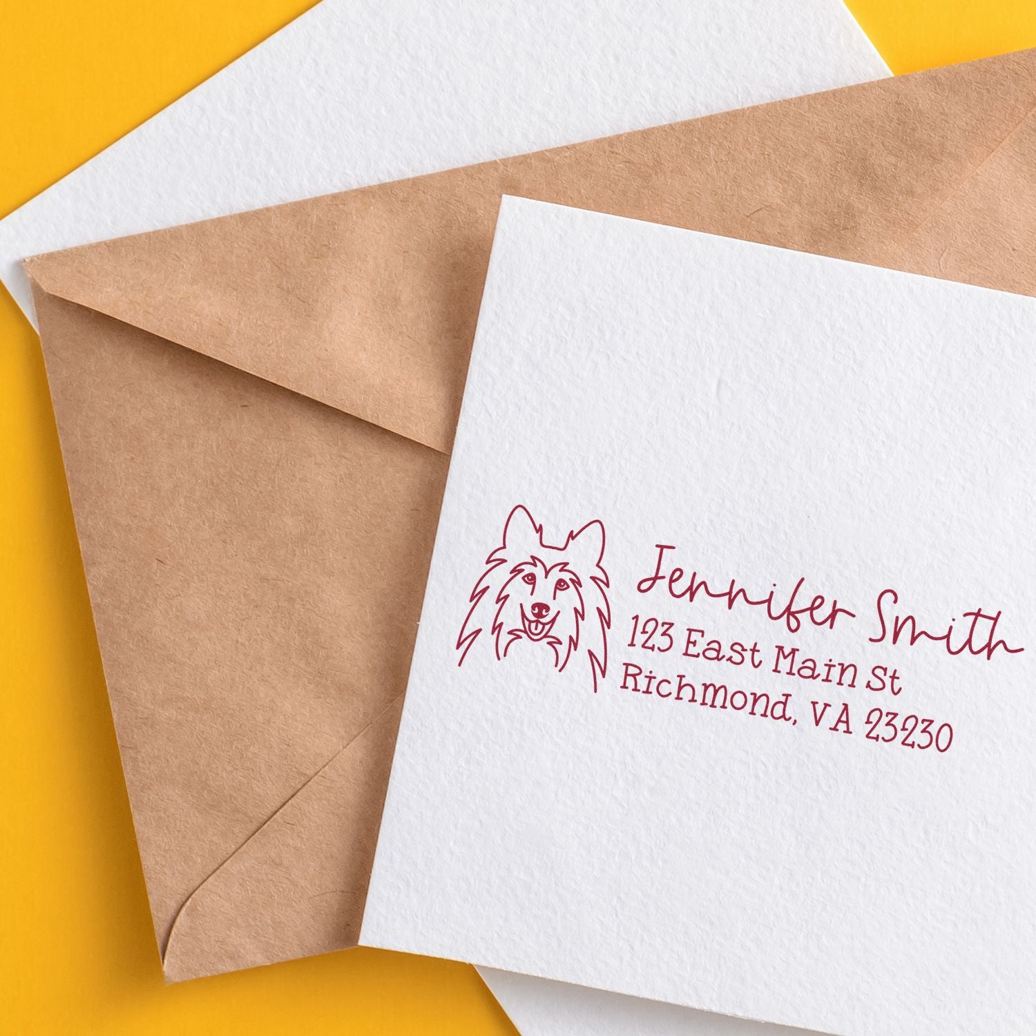 Slim Customized Address Stamp Shetland Sheepdog Dog Outline - Engineer Seal Stamps