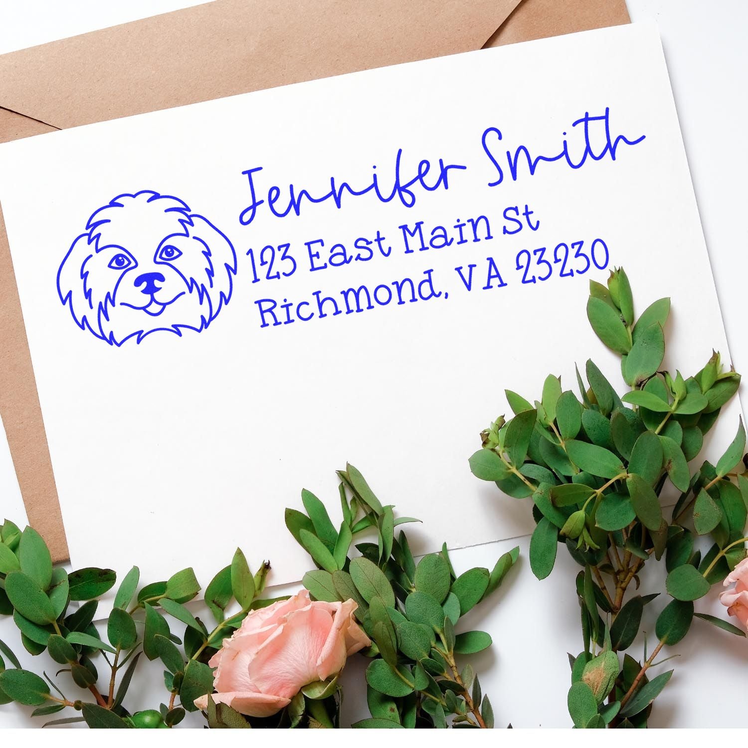 Wood Handle Shih Tzu Dog Address Stamp Custom - Engineer Seal Stamps