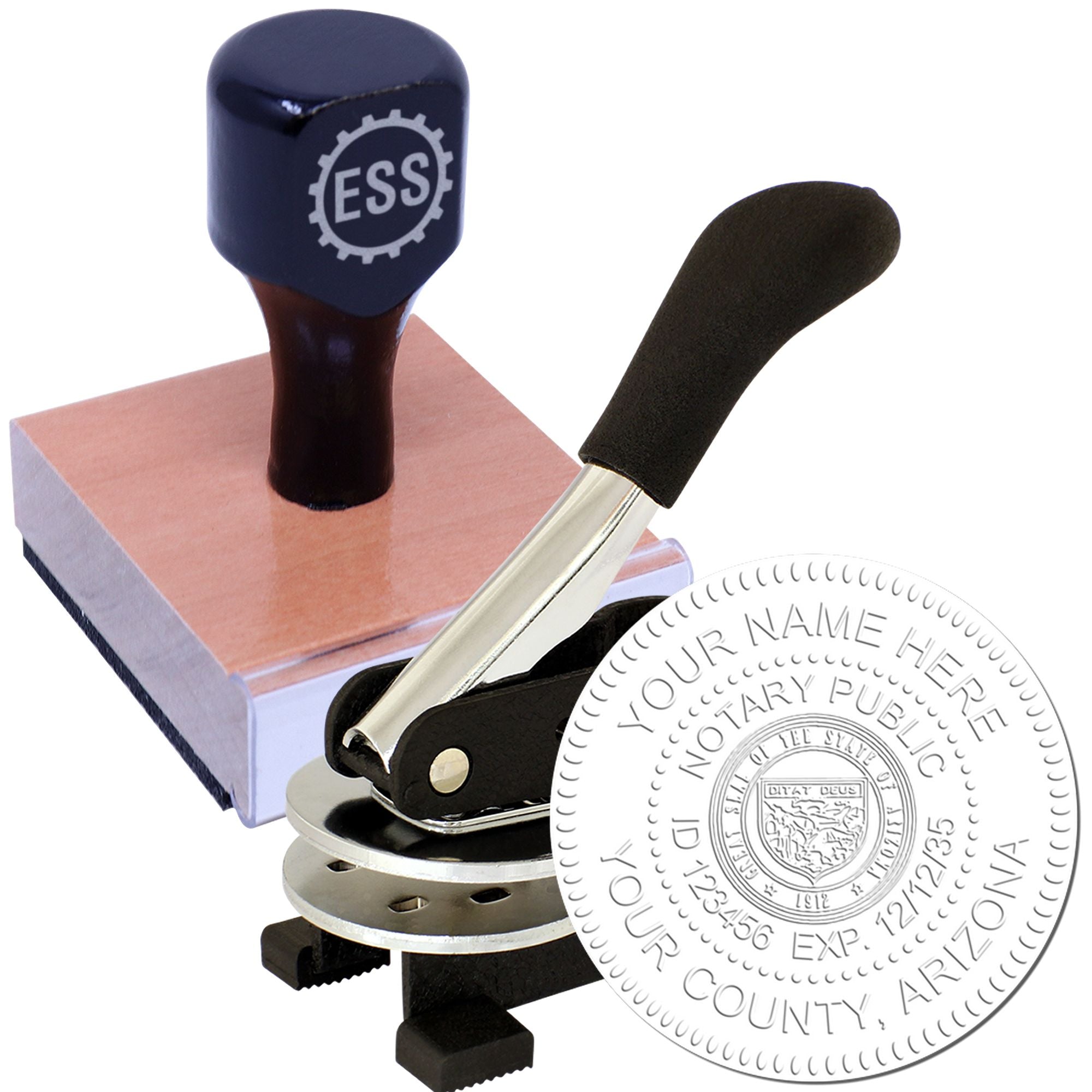 Arizona Notary Stamp and Seal Bundle with Notary Desk Seal and Round Wood Notary Stamp - Engineer Seal Stamps