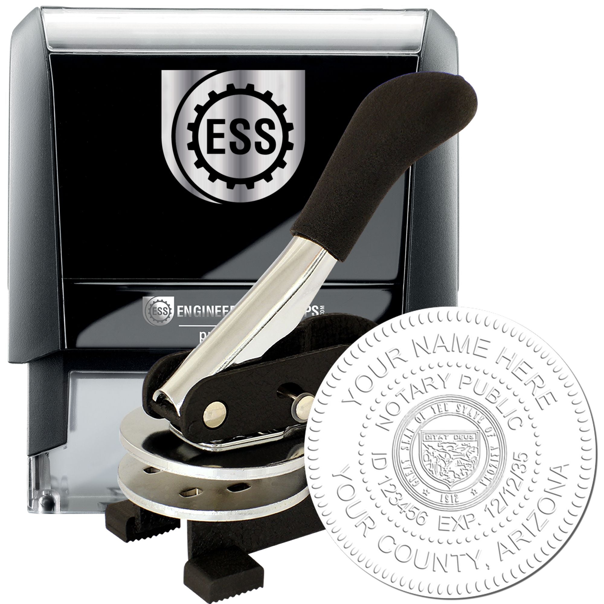 Arizona Notary Desk Seal with Rectangular Self Inking Notary Stamp Bundle - Engineer Seal Stamps