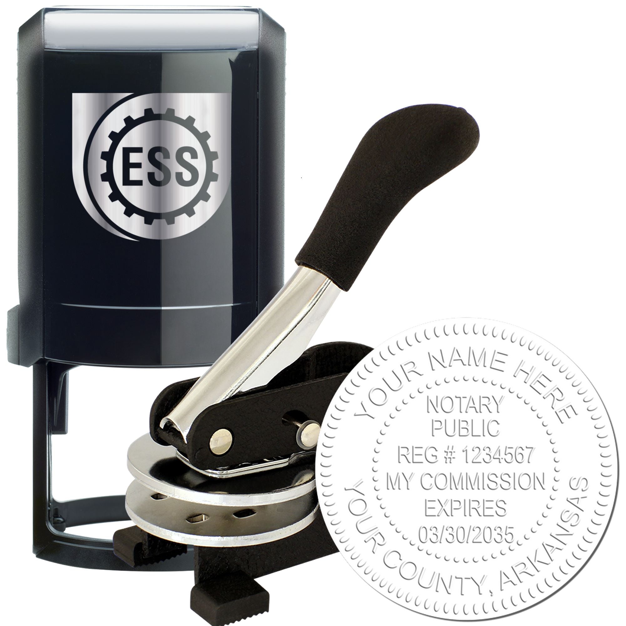 Arkansas Notary Seal and Stamp Kit with Desk Seal and Round Self-Inking Notary Stamper - Engineer Seal Stamps