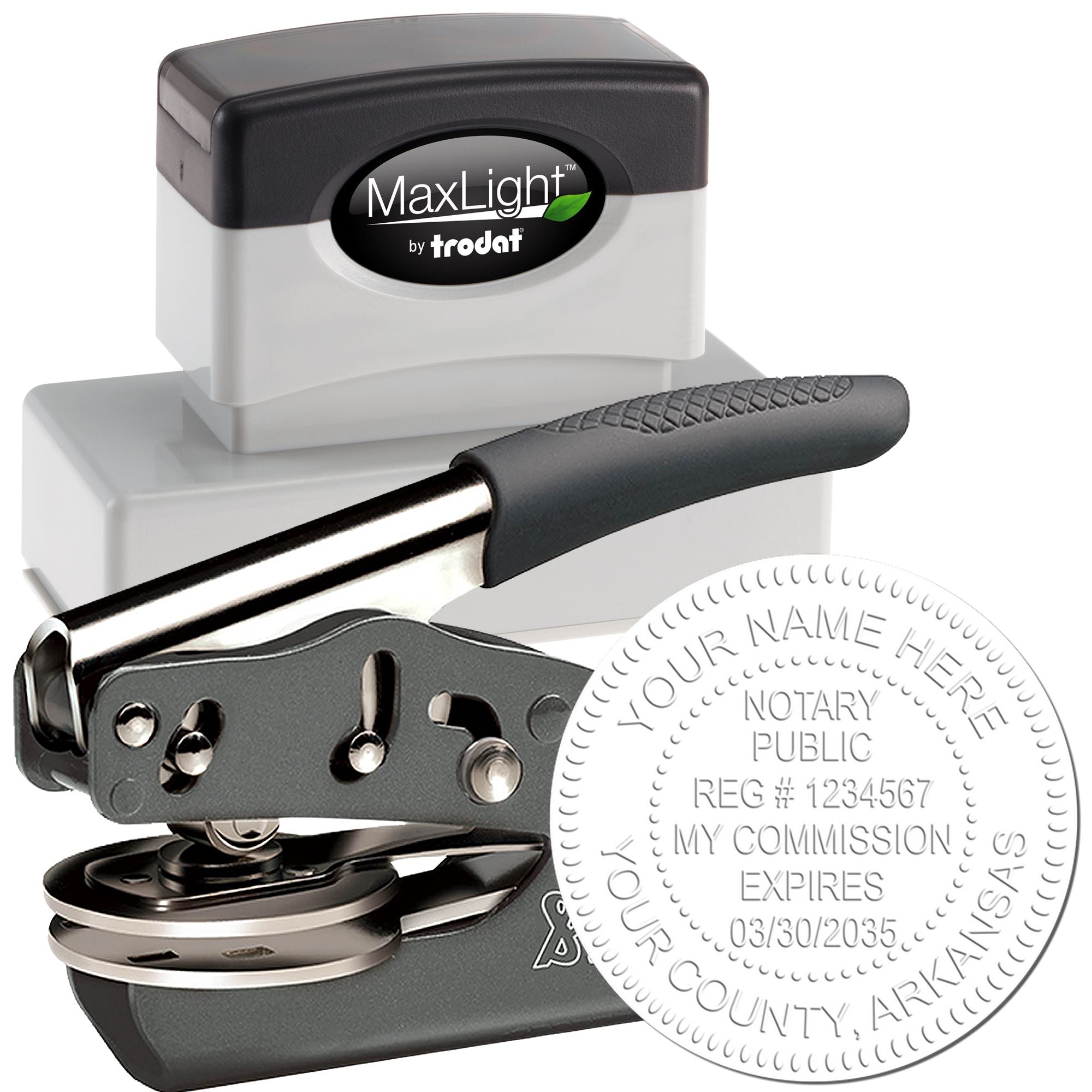 Soft Seal Arkansas Notary Embossing Seal with Rectangular MaxLight Rectangular MaxLight Notary Stamp Kit - Engineer Seal Stamps