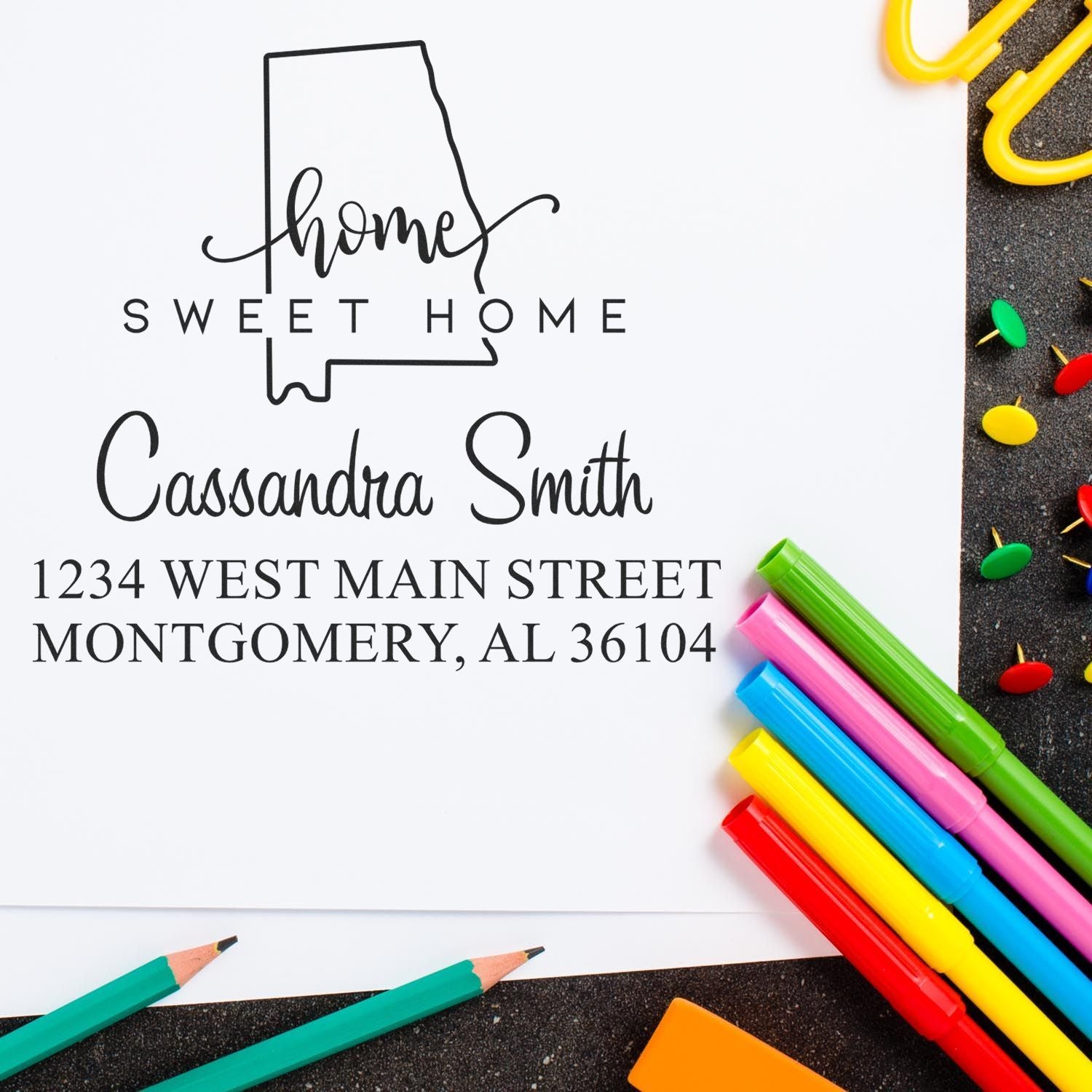 Wood Handle Home Sweet Home Alabama Personalized Address Stamp - Engineer Seal Stamps