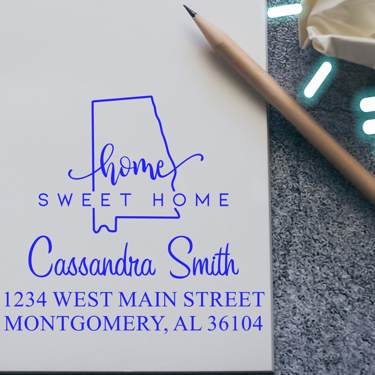 Slim Home Sweet Home Alabama Personalized Mailing Address Stamp - Engineer Seal Stamps