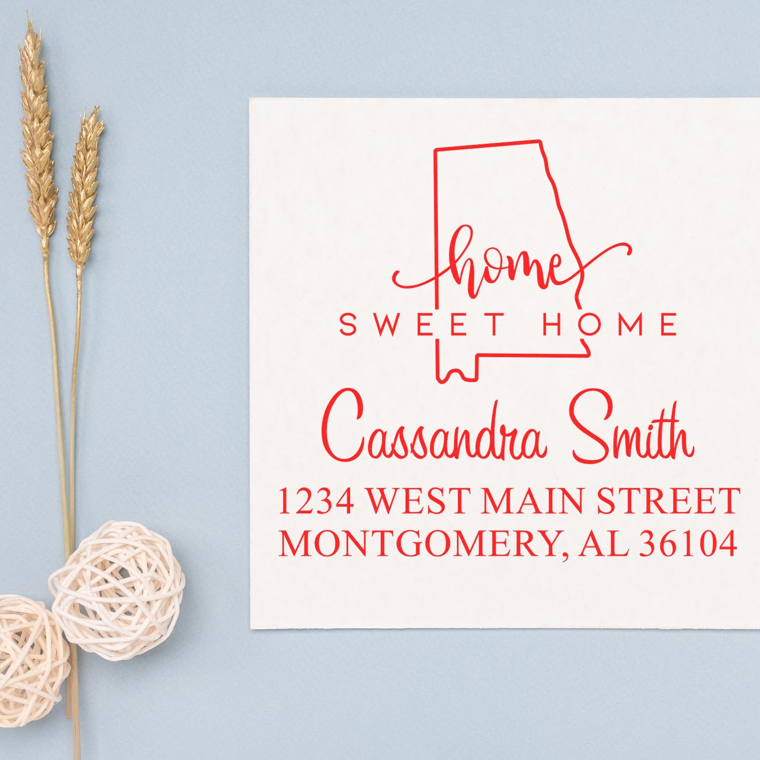 Wood Handle Home Sweet Home Alabama Personalized Address Stamp - Engineer Seal Stamps