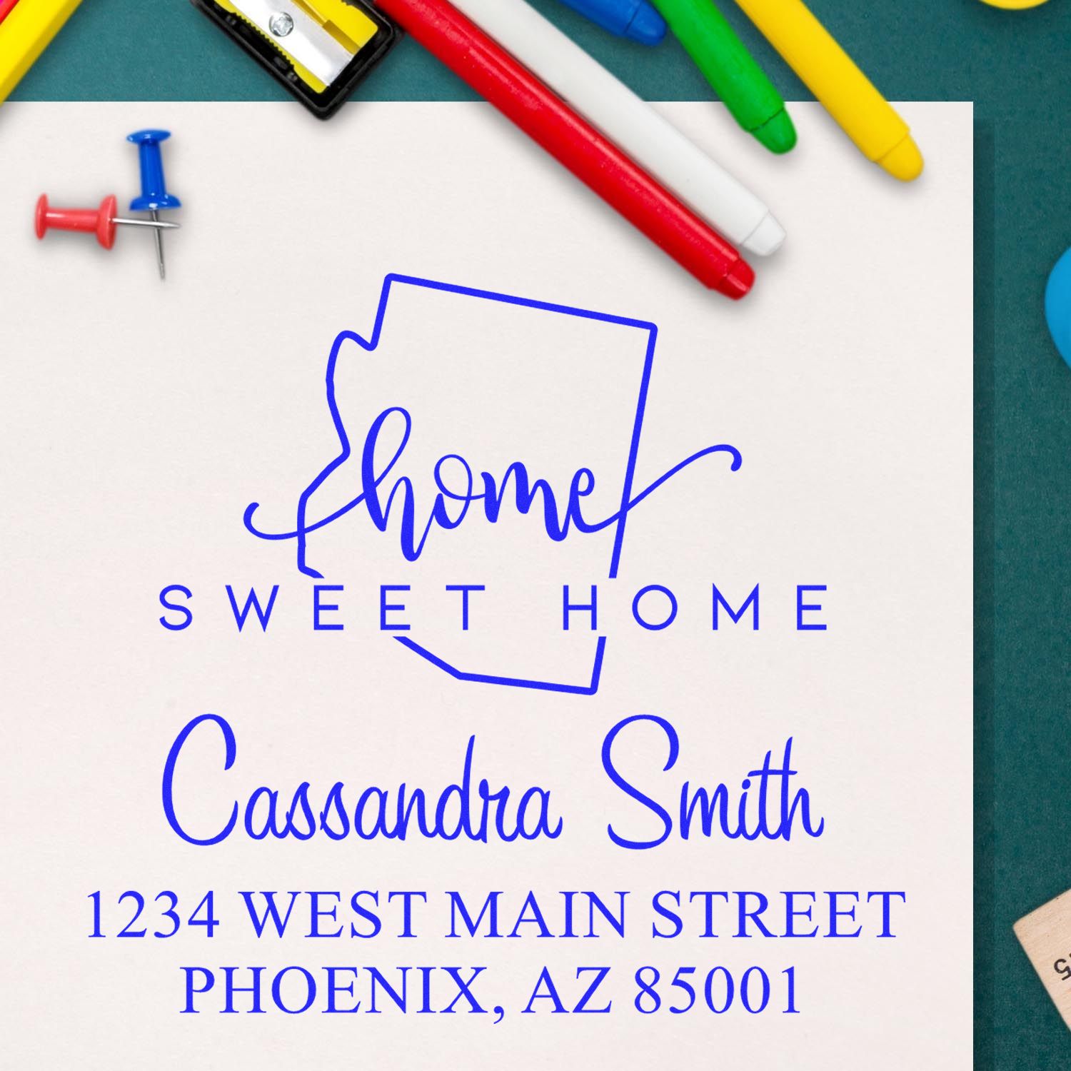 Wood Handle Home Sweet Home Arizona Personalized Address Rubber Stamp - Engineer Seal Stamps