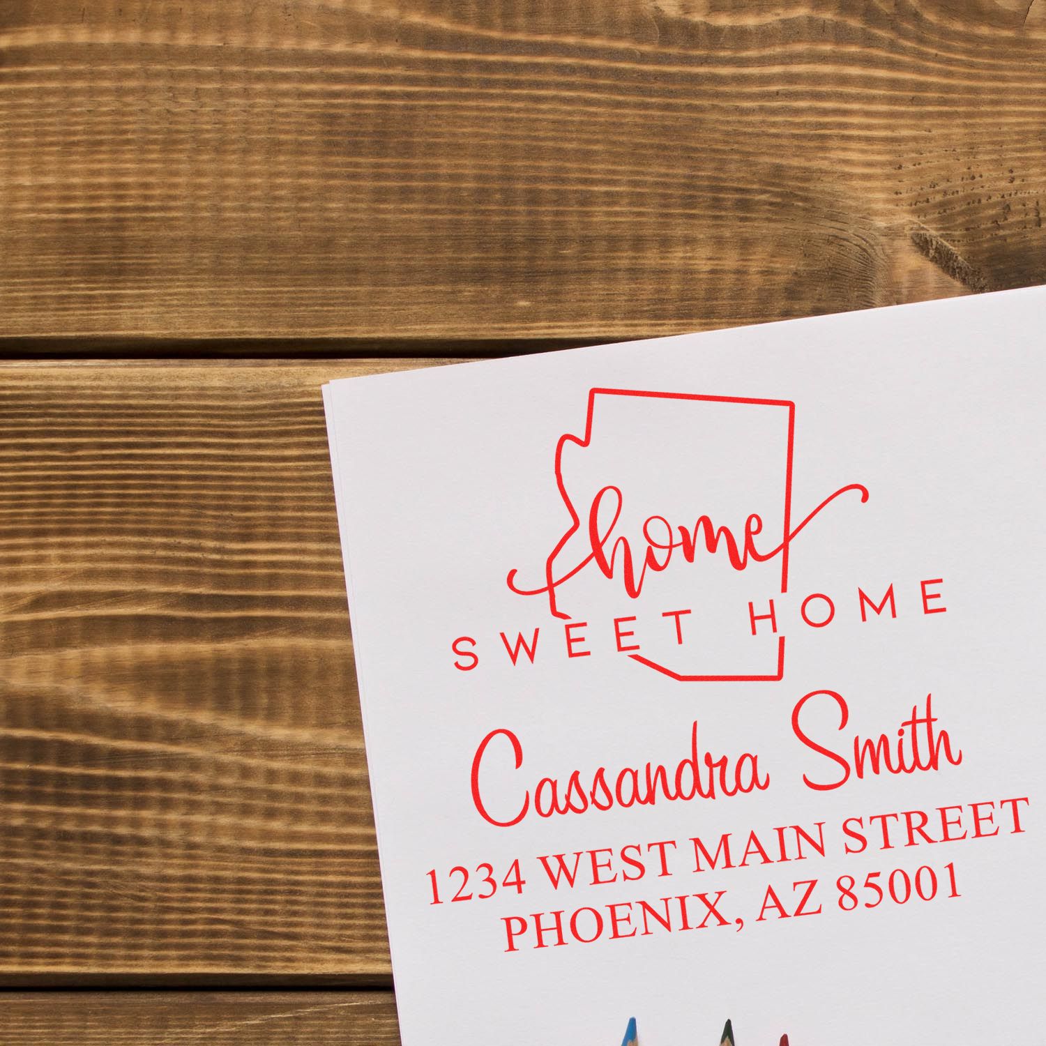 Slim Home Sweet Home Arizona Personalized Mailing Address Pre-Inked Stamp - Engineer Seal Stamps