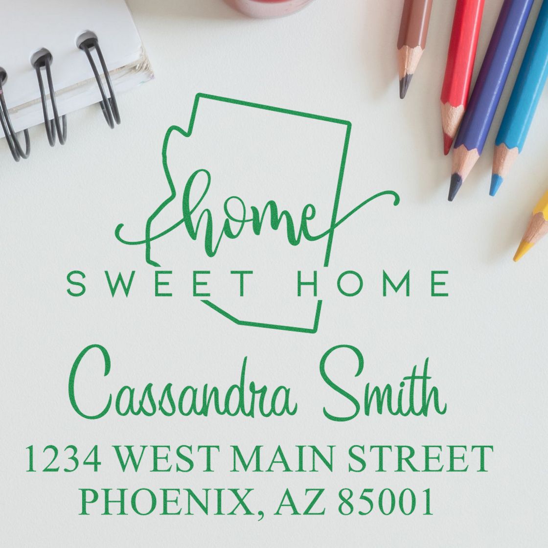 Self-Inking Home Sweet Home Arizona Personalized Mailing Stamper - Engineer Seal Stamps