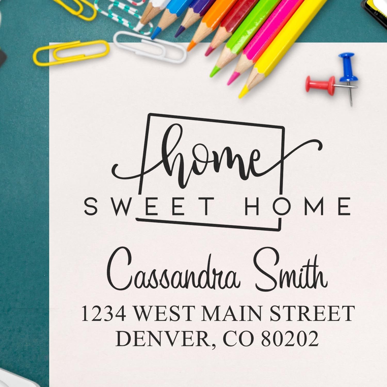 Wood Handle Home Sweet Home Colorado Personalized Return Address Rubber Stamp - Engineer Seal Stamps