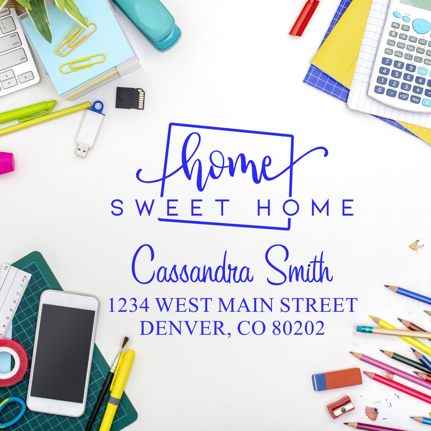 Slim Home Sweet Home Colorado Personalized Mail Address Pre-Inked Stamp - Engineer Seal Stamps
