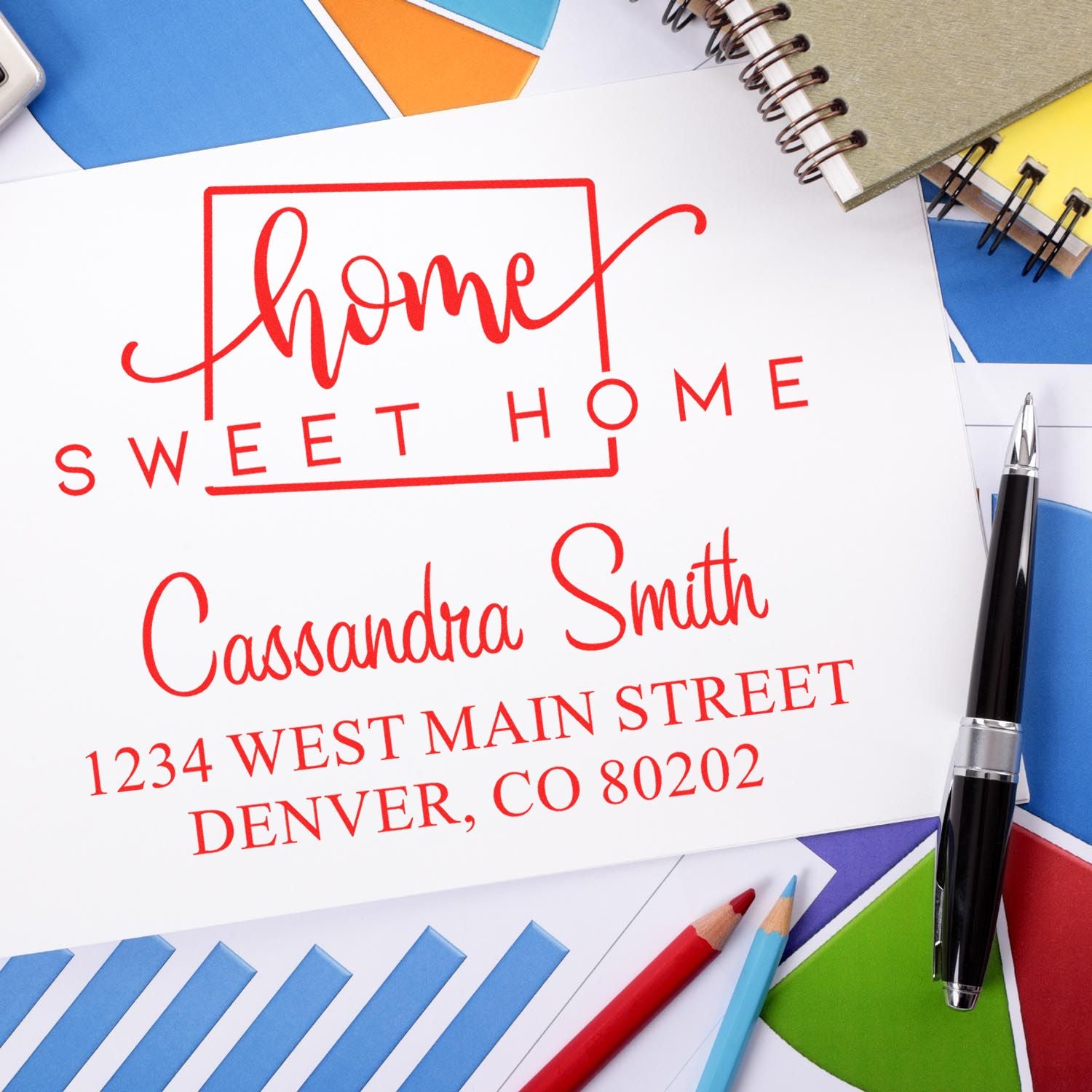 Slim Home Sweet Home Colorado Personalized Mail Address Pre-Inked Stamp - Engineer Seal Stamps