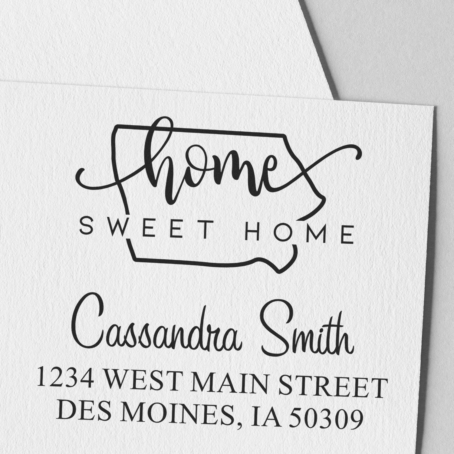 Wood Handle Home Sweet Home Iowa Personalized Mail Rubber Stamp - Engineer Seal Stamps
