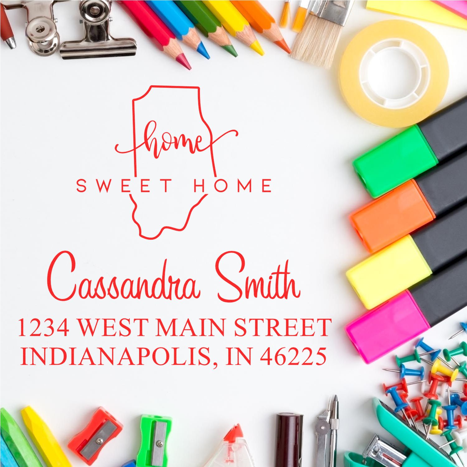 Slim Home Sweet Home Indiana Personalized Address Label Stamper - Engineer Seal Stamps