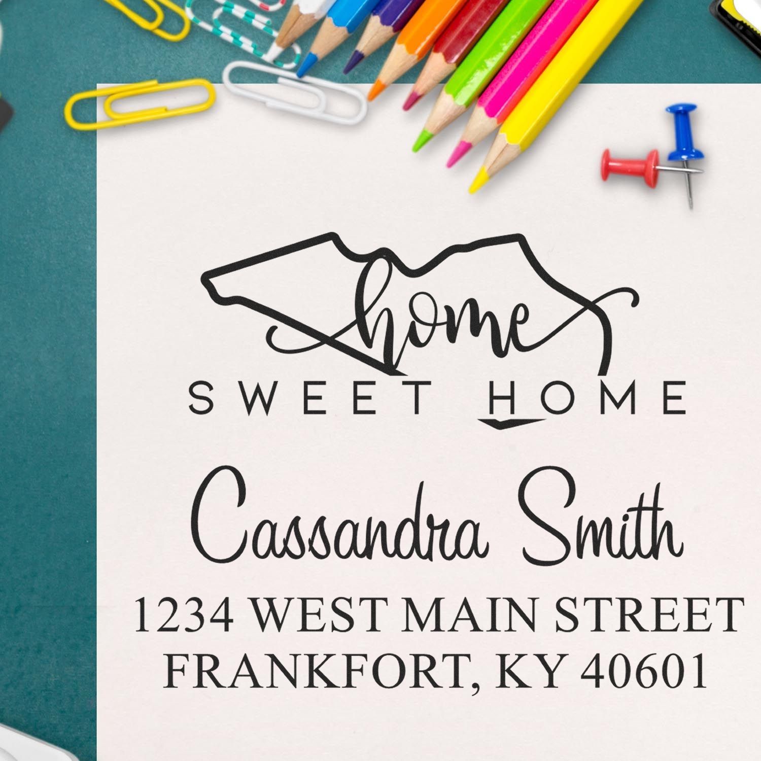 Wood Handle Home Sweet Home Kentucky Personalized Home Address Stamper - Engineer Seal Stamps